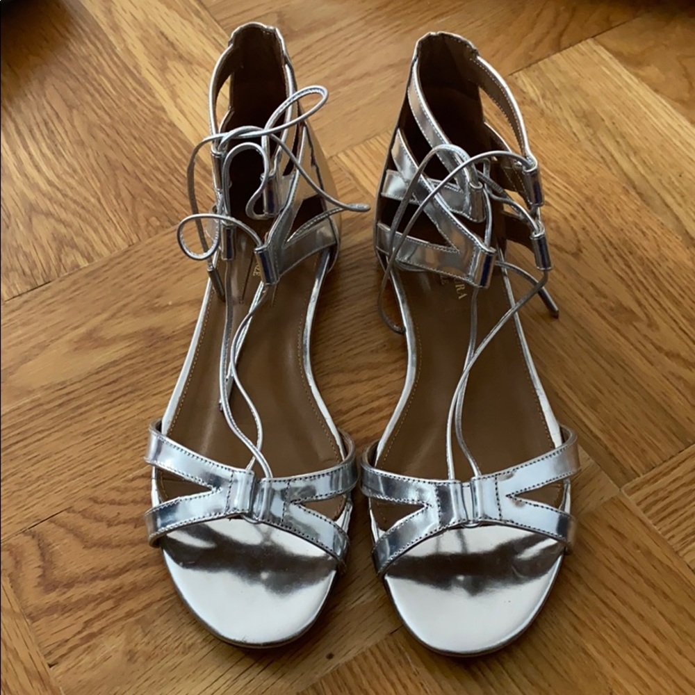 Aquazzura Silver Flat Lace sandals size 36